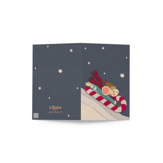 Weihnachtskarte mit Maus auf Zuckerstange mit Umschlag