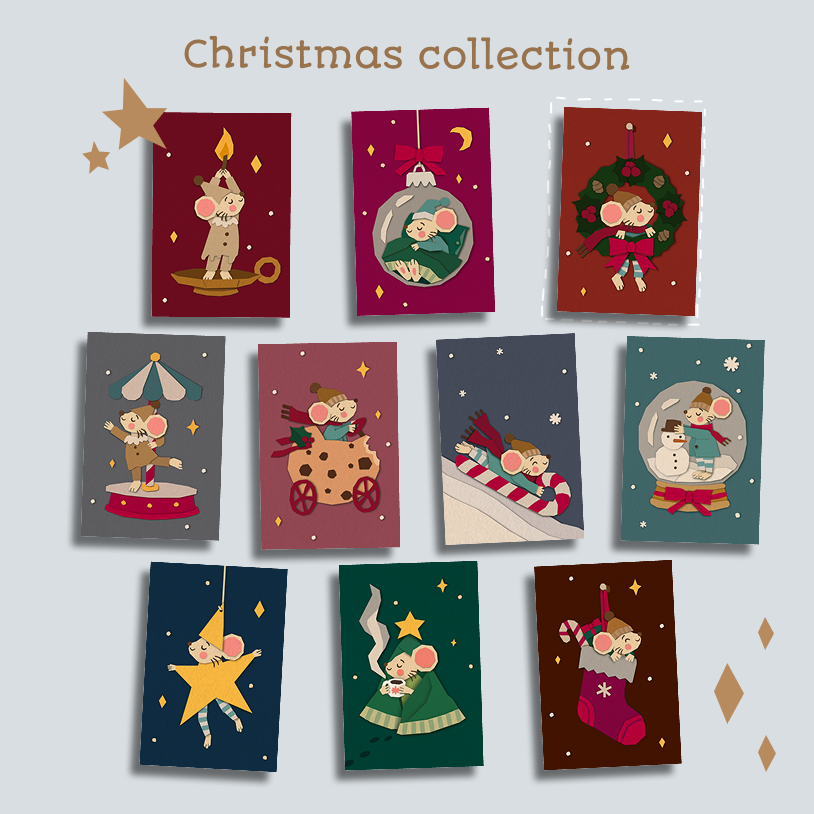 LillyGo Weihnachtskarten-Set mit 10 verschiedenen niedlichen Mäusemotiven für Weihnachten, inklusive 10 passender Umschläge