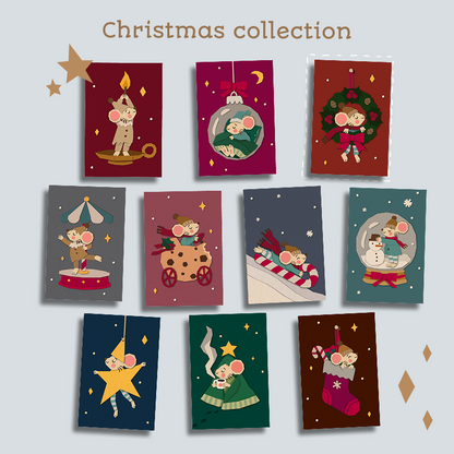 LillyGo Weihnachtskarten-Set mit 10 verschiedenen niedlichen Mäusemotiven für Weihnachten, inklusive 10 passender Umschläge