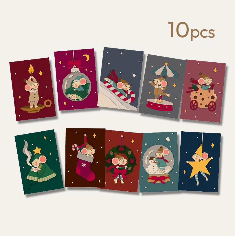 Weihnachtskarten-Set „Weihnachtsmäuse“, 10 Motive mit Umschlägen