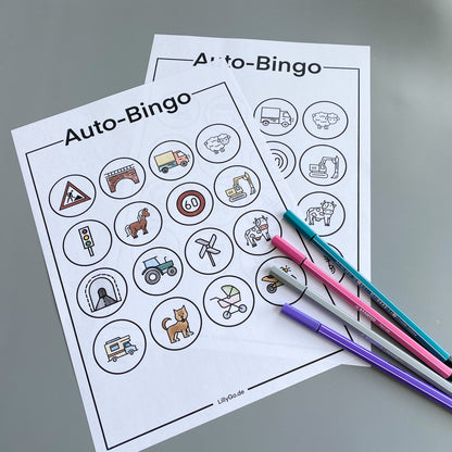Auto-Bingo Vorlage download zum Ausdrucken als PDF